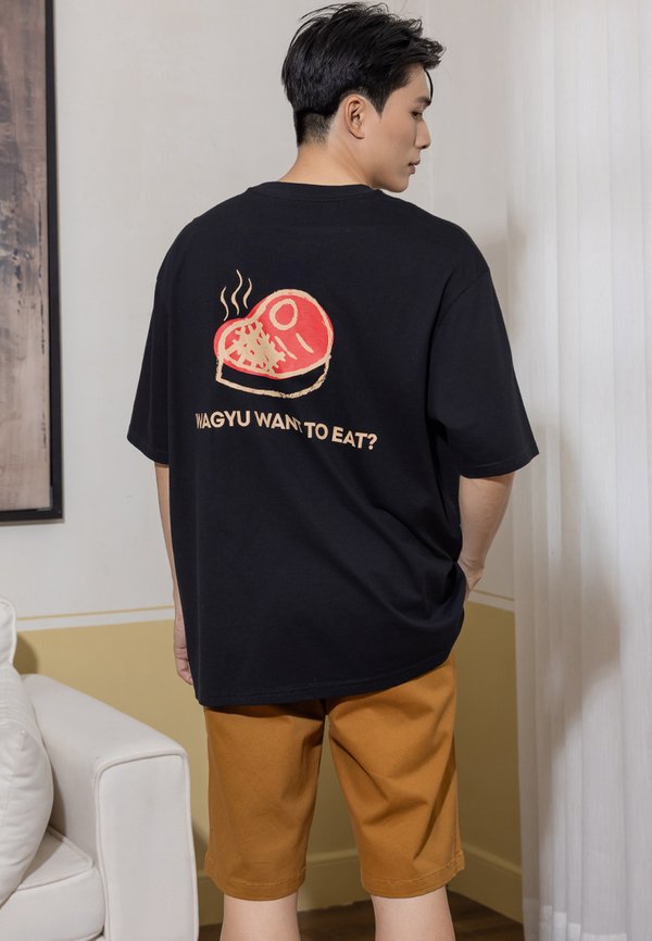 Wagyu Japan Fun Premium Oversized Men's T-Shirt BLACK
