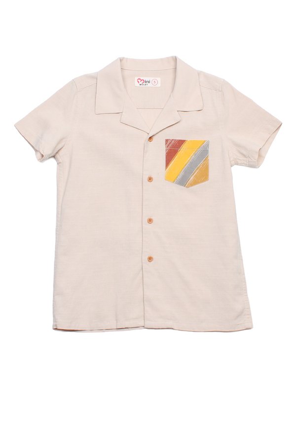 Brush Prints Pocket Premium Short Sleeve Boy's Shirt KHAKI