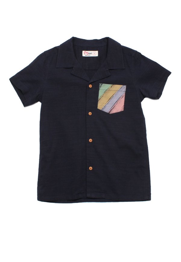 Brush Prints Pocket Premium Short Sleeve Boy's Shirt NAVY