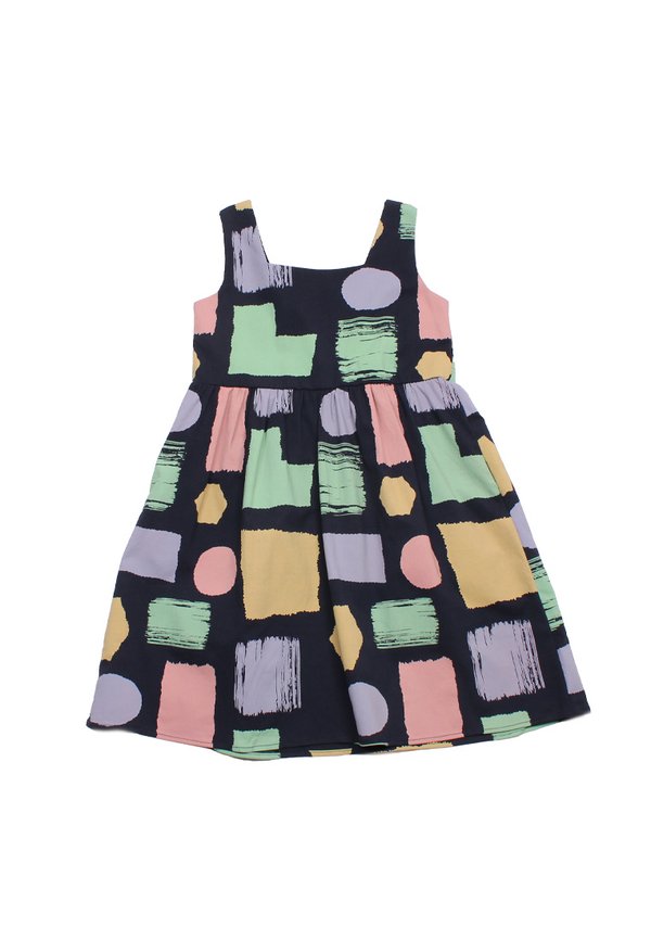 Brush Prints Premium Girl's Linen Dress NAVY