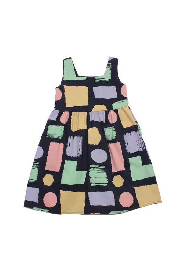 Brush Prints Premium Girl's Linen Dress NAVY