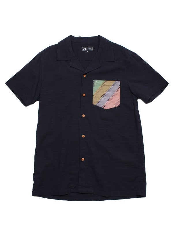 Brush Prints Pocket Premium Short Sleeve Men's Shirt NAVY