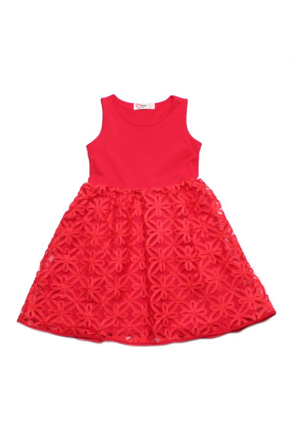 Floral Star Premium Tulle Girl's Bubble Dress RED