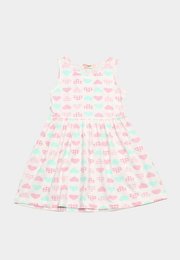 Heart Print Design Girl's Dress WHITE