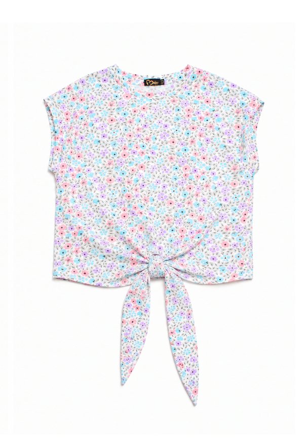 Floral Petal Ladies' Knotted Blouse BLUE
