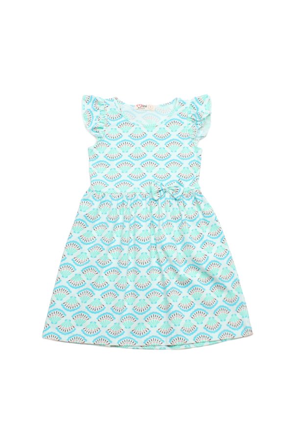 Sea Shells Fluff Sleeve Girl's Dress CYAN