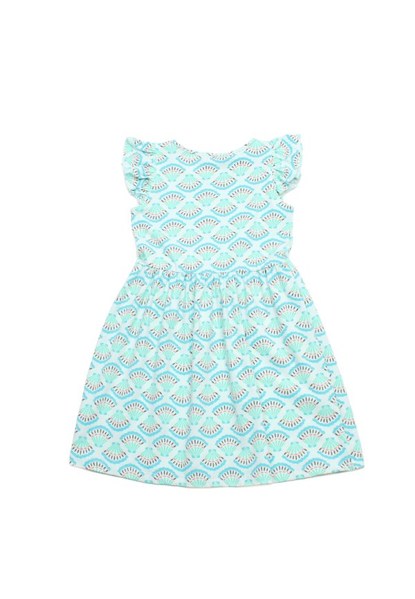 Sea Shells Fluff Sleeve Girl's Dress CYAN