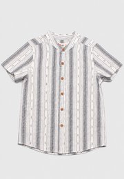 Korean Vertical Stripe Mandarin Collar Short Sleeve Boy's Shirt WHITE