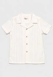 Classic Elegant Embossed Prints Short Sleeve Boy's Shirt WHITE