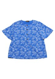 Floral Outline Drawing Button Top Ladies' Blouse BLUE