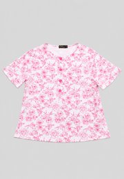 Floral Outline Drawing Button Top Ladies' Blouse RED