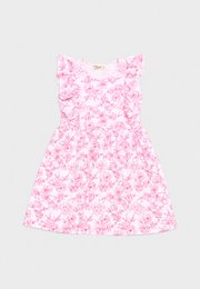 Floral Outline Drawing Fluff Sleeve Girl's Dress RED