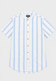 Korean Vertical Stripe Mandarin Collar Short Sleeve Men's Shirt BLUE