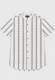 Korean Vertical Stripe Mandarin Collar Short Sleeve Men's Shirt WHITE