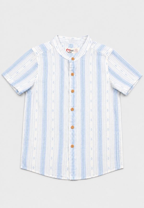 Korean Vertical Stripe Mandarin Collar Short Sleeve Boy's Shirt BLUE