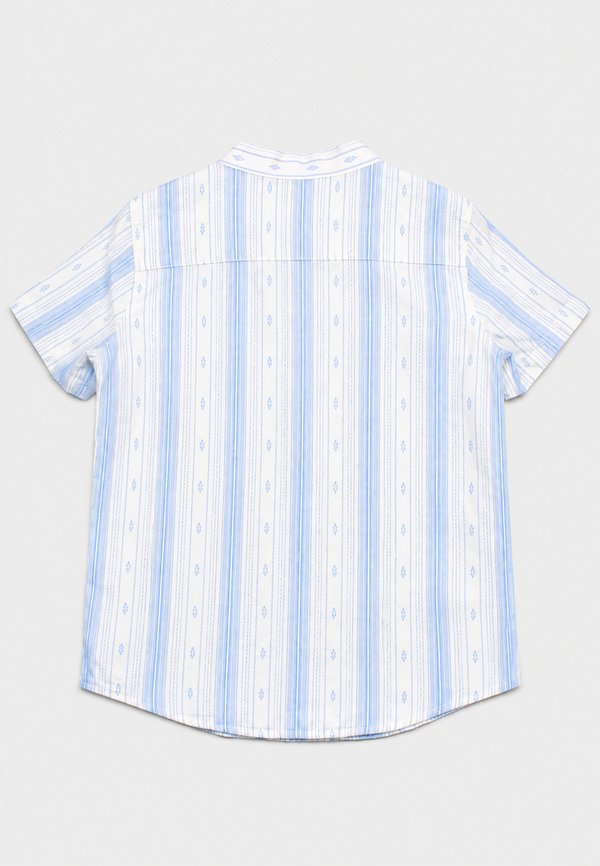 Korean Vertical Stripe Mandarin Collar Short Sleeve Boy's Shirt BLUE