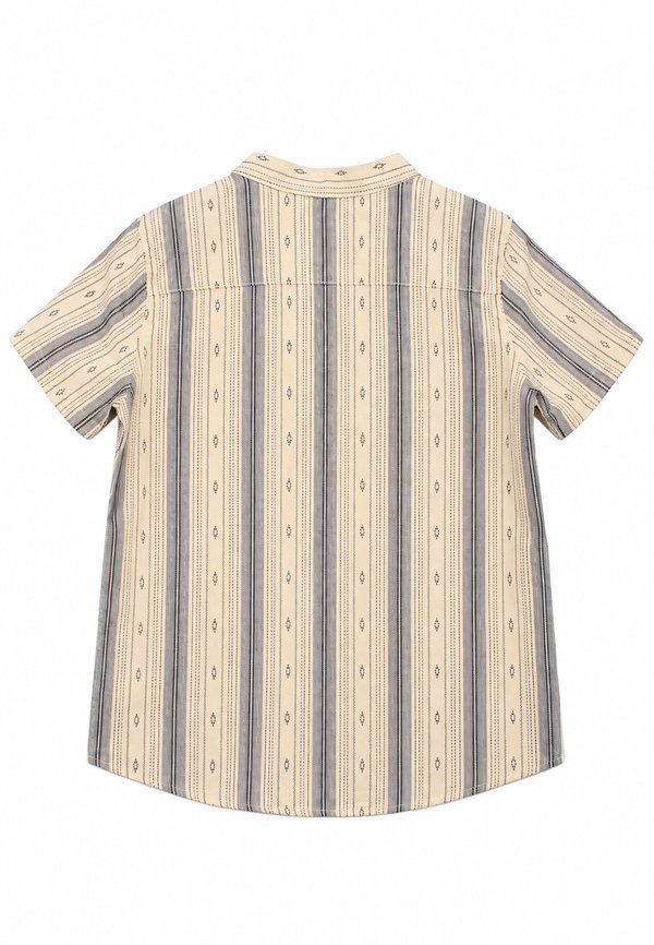 Korean Vertical Stripe Mandarin Collar Short Sleeve Boy's Shirt CREAM