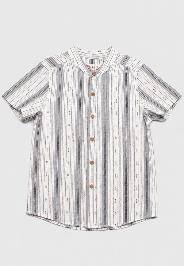 Korean Vertical Stripe Mandarin Collar Short Sleeve Boy's Shirt WHITE