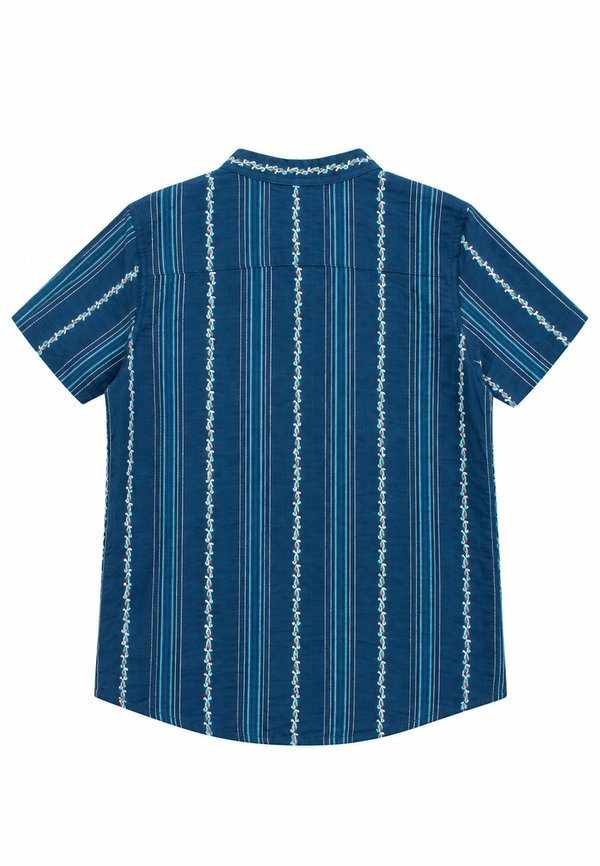 Vertical Embroidery Classic Mandarin Collar Short Sleeve Boy's Shirt BLUE