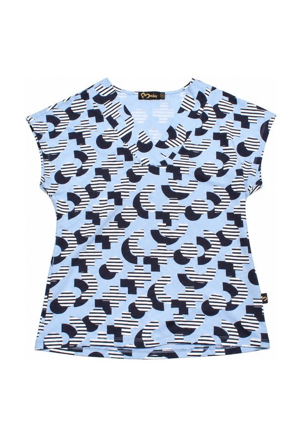Abstract Print Ladies' V Blouse BLUE