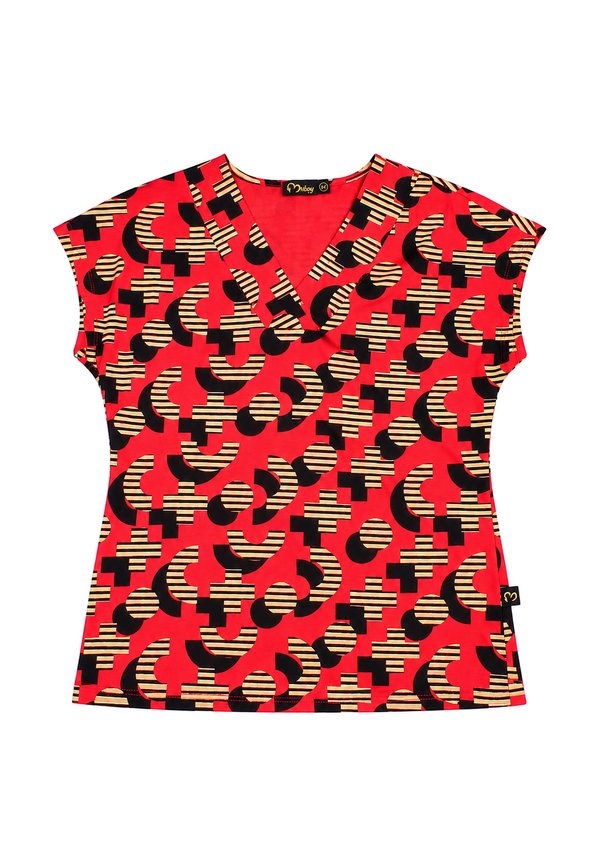 Abstract Print Ladies' V Blouse RED