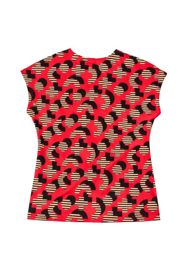 Abstract Print Ladies' V Blouse RED