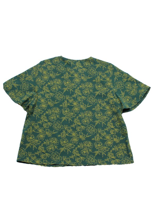 Floral Outline Drawing Button Top Ladies' Blouse GREEN
