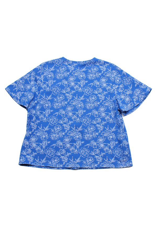 Floral Outline Drawing Button Top Ladies' Blouse BLUE