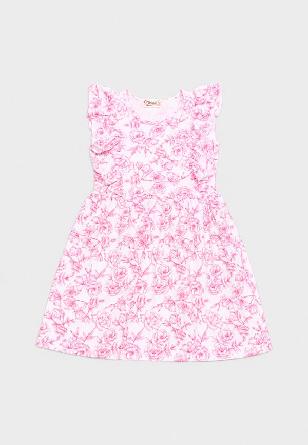 Floral Outline Drawing Fluff Sleeve Girl's Dress RED