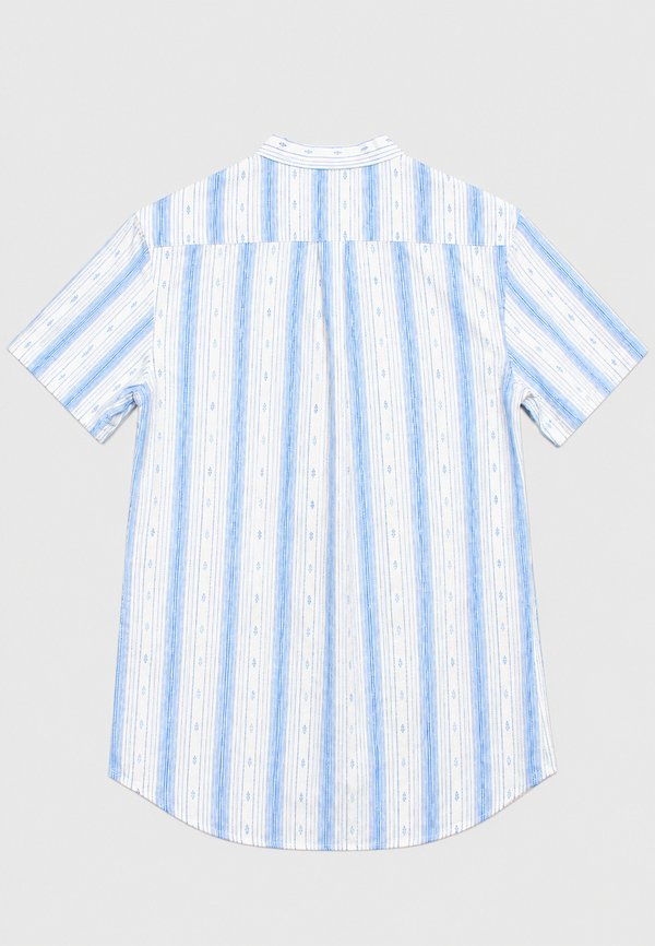 Korean Vertical Stripe Mandarin Collar Short Sleeve Men's Shirt BLUE