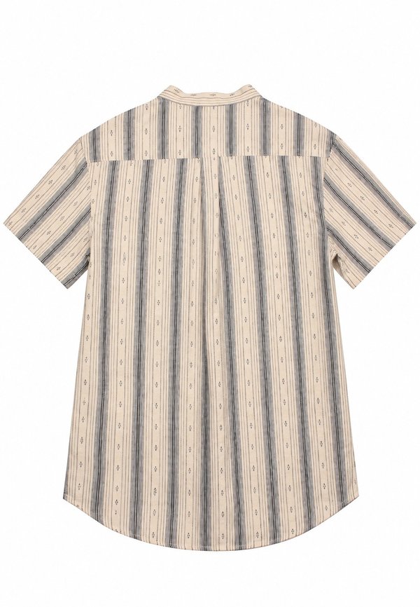 Korean Vertical Stripe Mandarin Collar Short Sleeve Men's Shirt CREAM