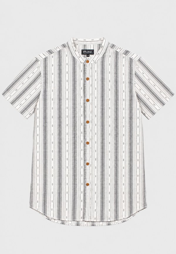 Korean Vertical Stripe Mandarin Collar Short Sleeve Men's Shirt WHITE