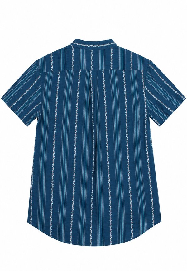 Vertical Embroidery Classic Mandarin Collar Short Sleeve Men's Shirt BLUE