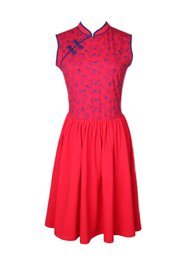 Floral Patterned Print Cheongsam Inspired Dress RED (Ladies' Dress)
