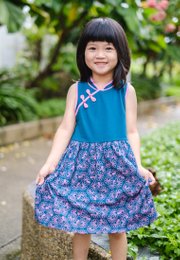 Floral Patterned Print Cheongsam Inspired Dress TURQUOISE (Girl's Dress)