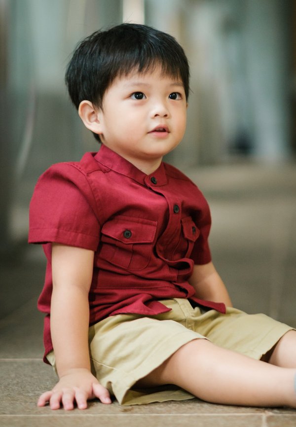 Brushed Cotton Twin Pocket Short Sleeve Shirt RED (Boy's Shirt)