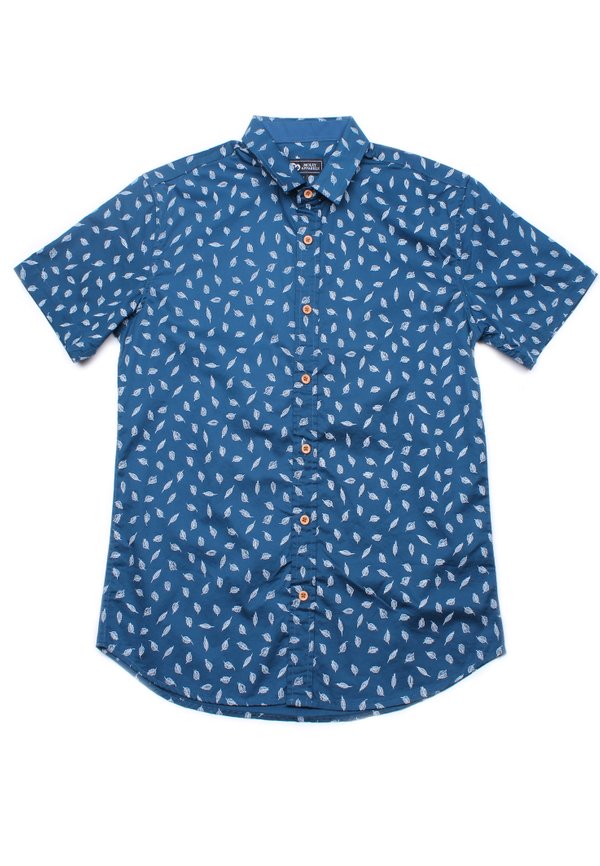 Feather Print Short Sleeve Shirt BLUE (Men's Shirt)
