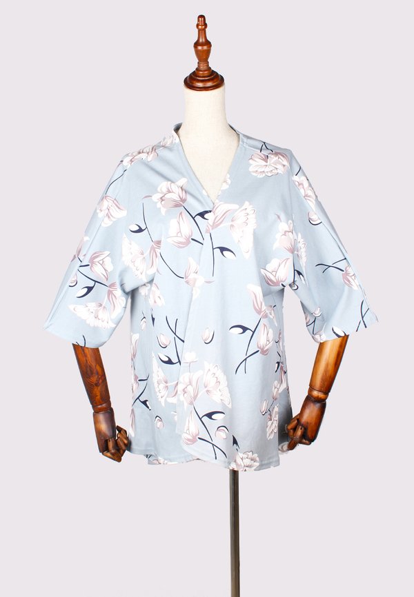 Floral Print Kimono Cardigan/Outerwear BLUE (Ladies' Top)