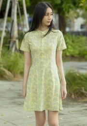 Bamboo Print Half-Button Down Dress YELLOW (Ladies' Dress)