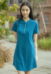 Polka Dots Print Polo Shift Dress BLUE (Ladies' Dress)