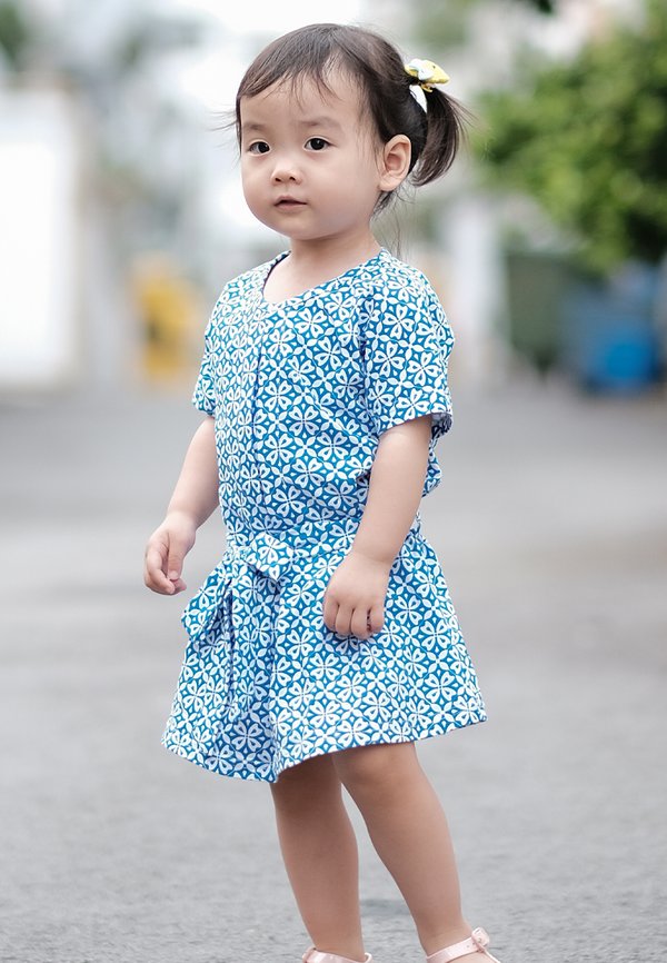 Batik Florets Print Flare Dress BLUE (Girl's Dress)
