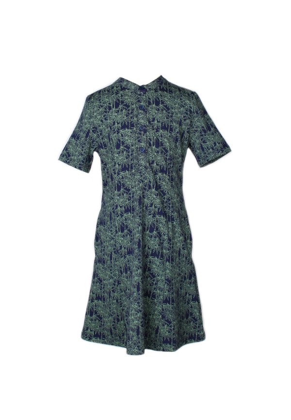 Bamboo Print Half-Button Down Dress NAVY (Girl's Dress)