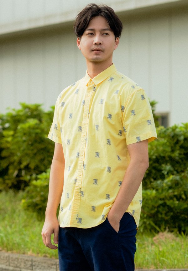Bamboo Print Short Sleeve Shirt YELLOW (Men's Shirt)