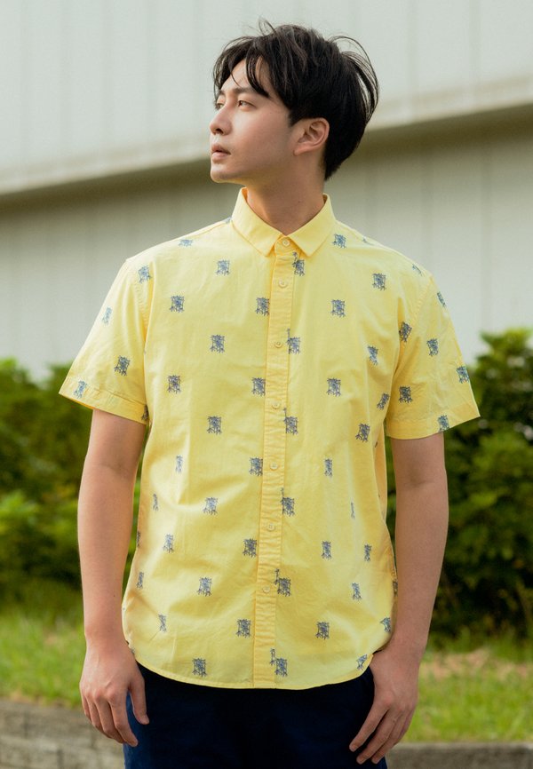 Bamboo Print Short Sleeve Shirt YELLOW (Men's Shirt)