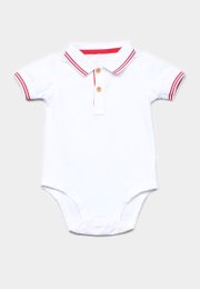 Twin Tipped Polo Romper WHITE (Baby Romper)