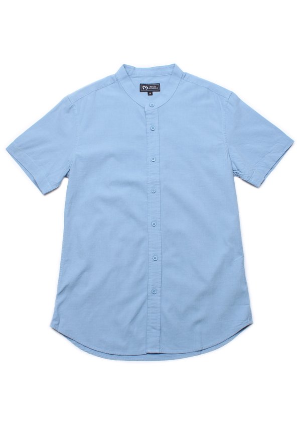 Linen Premium Mandarin Collar Short Sleeve Shirt BLUE (Men's Shirt)