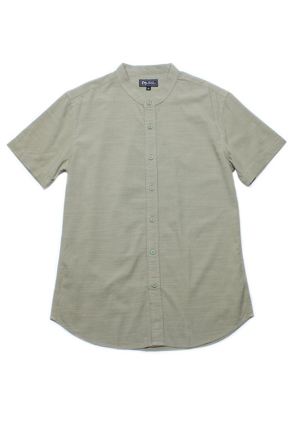 Linen Premium Mandarin Collar Short Sleeve Shirt GREEN (Men's Shirt)