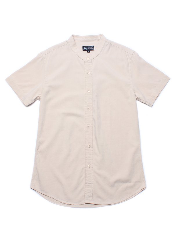 Linen Premium Mandarin Collar Short Sleeve Shirt KHAKI (Men's Shirt)