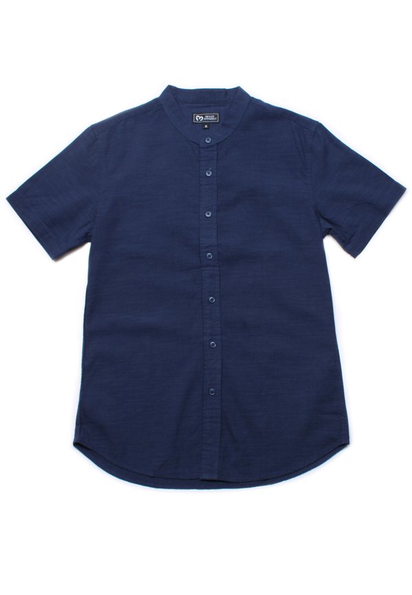 Linen Premium Mandarin Collar Short Sleeve Shirt NAVY (Men's Shirt)