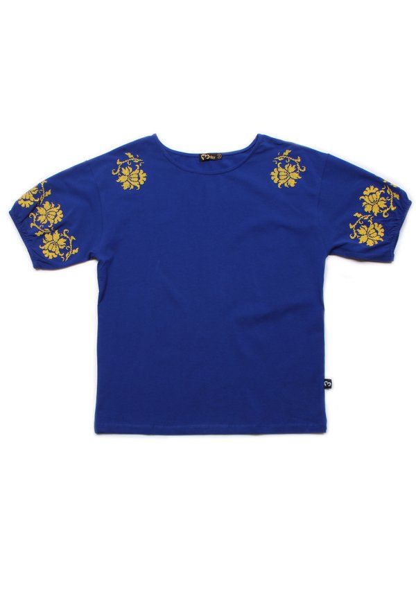 Digital Floral Embroidery Blouse BLUE (Ladies' Top)